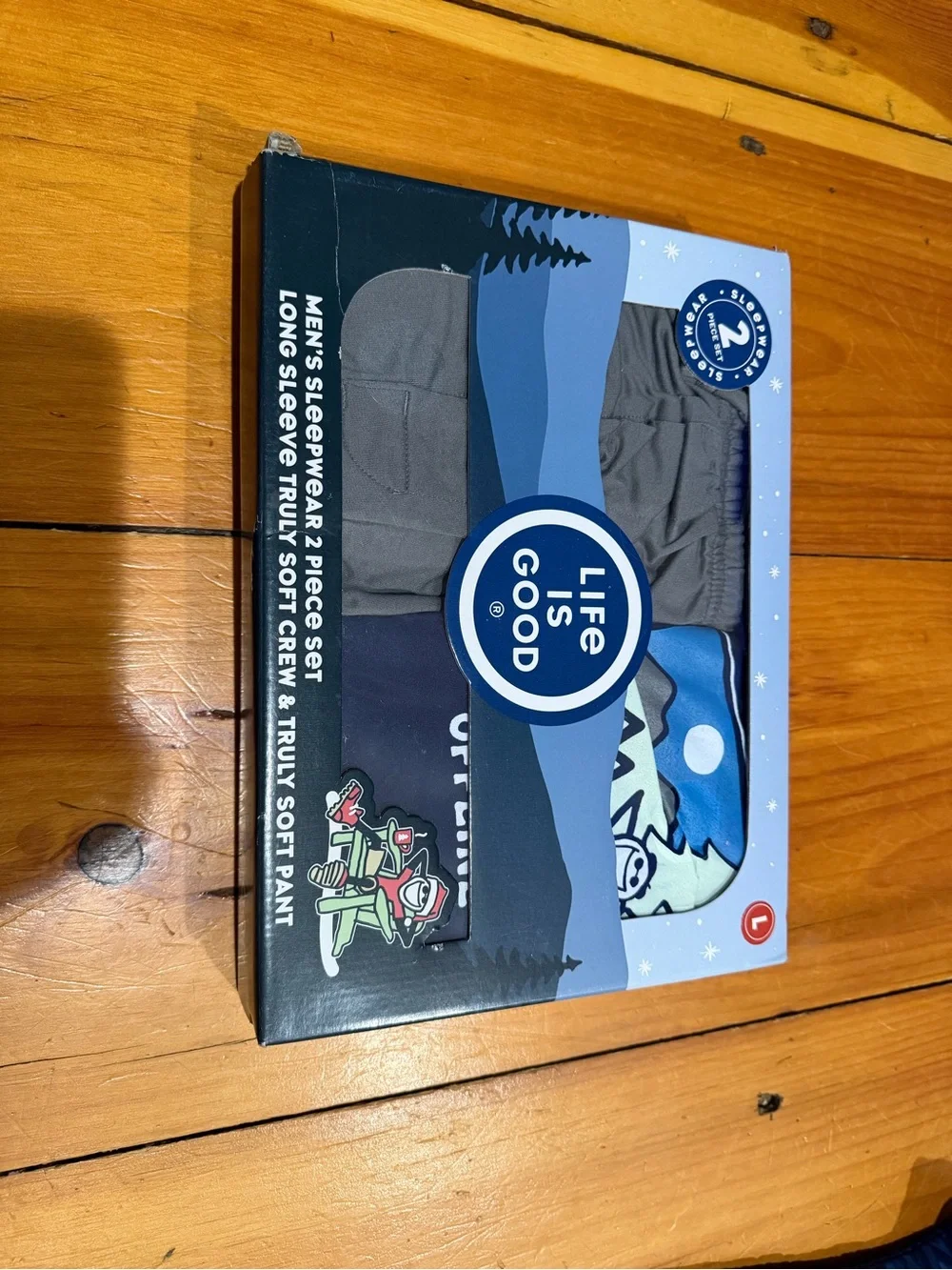 Life Is Good Men's Long Sleeve Sleep Set in Gray & Blue Graphic